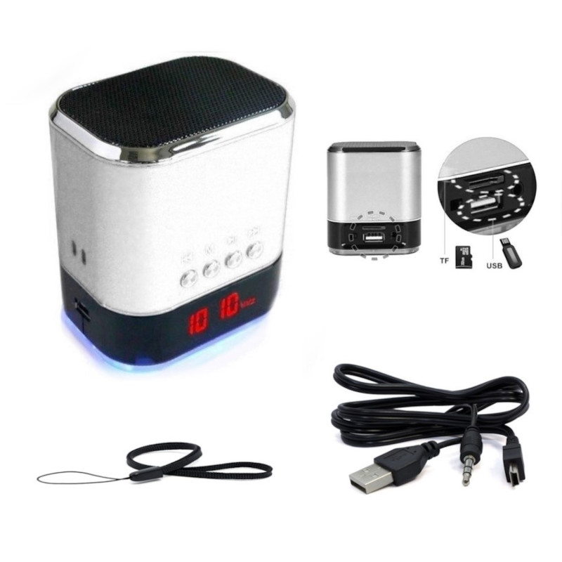 Riff HJ-90 Compact Portable Music Speaker with FM Tuner MicroSD USB MP3 Silver