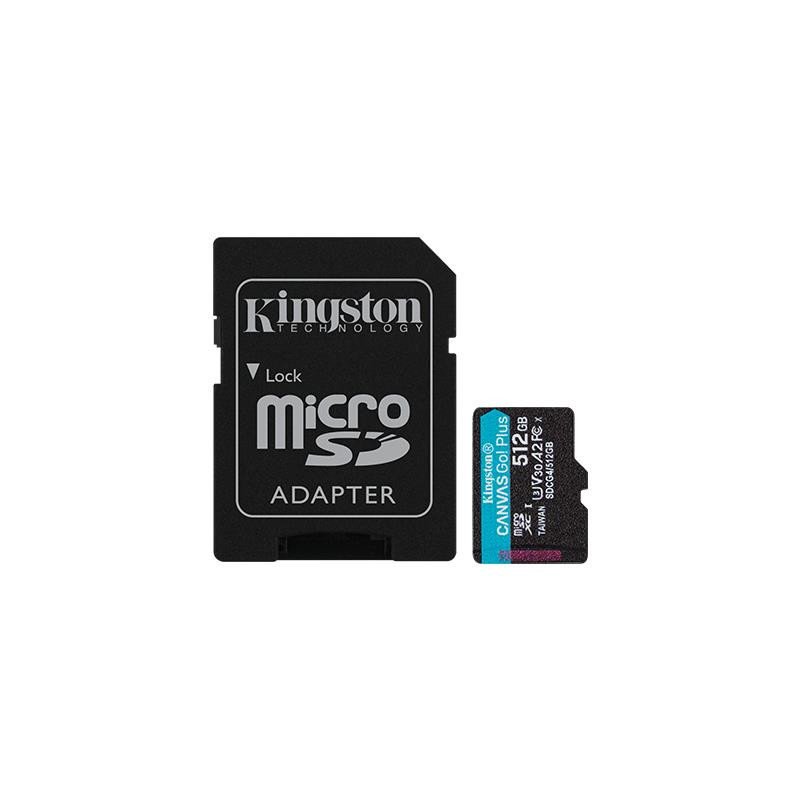 Kingston Technology 512GB microSDXC Canvas Go Plus Gen4 200MB / s A2 U3 V30 Card + Adapter