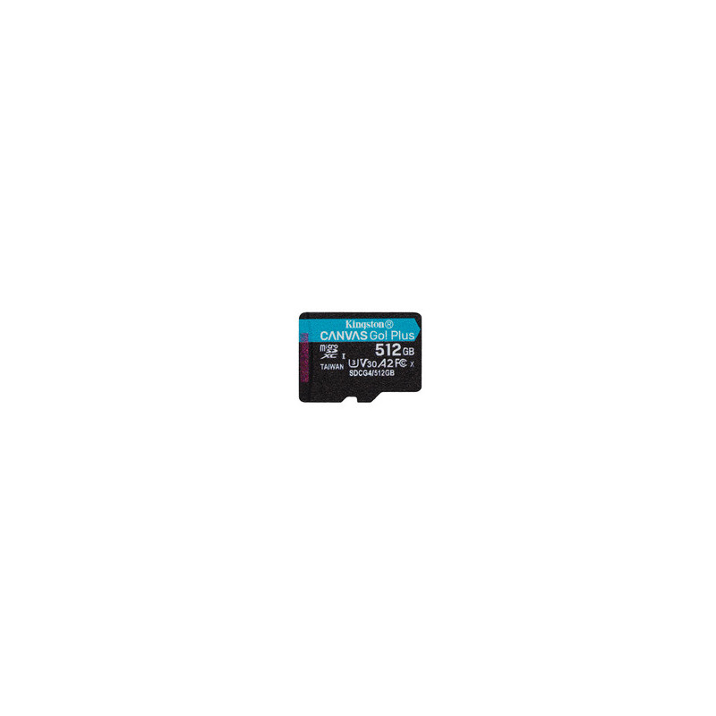 Kingston Technology 512GB microSDXC Canvas Go Plus Gen4 200R A2 U3 Single Pack w / o ADP