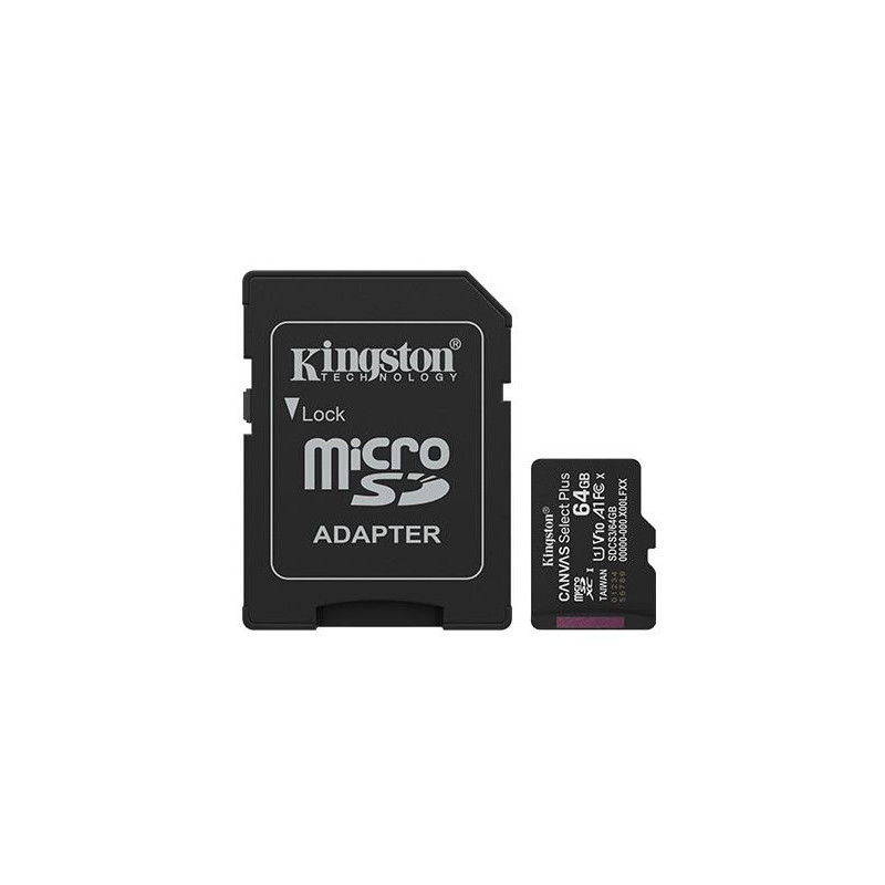 Kingston 64GB microSDXC Canvas Select Plus Gen3 100MB / s A1 Card + Adapter