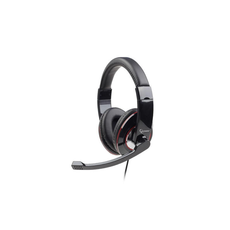 Gembird microphone &amp; stereo headphones with volume control glossy black