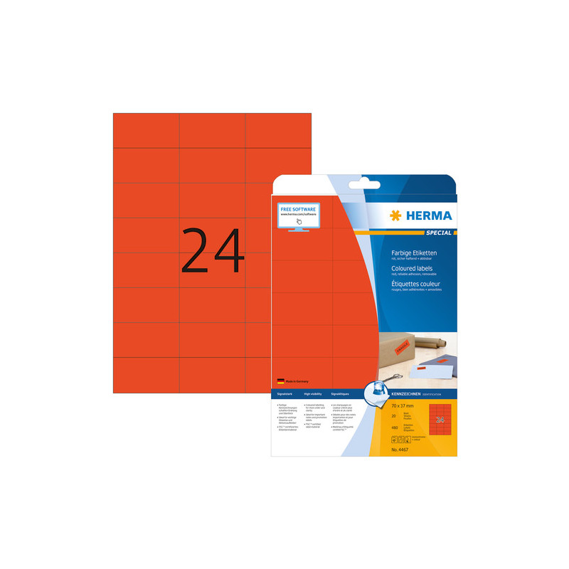 HERMA Etiketten A4 rot 70x37 mm Papier matt 480 St.
