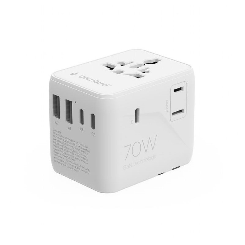 Gembird Universal travel power adapter 70 W TPA-2A3C70-01-W
