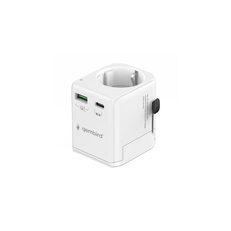 Gembird Grounded universal travel power adapter 20 W TPA-EU1A1C20-01-W