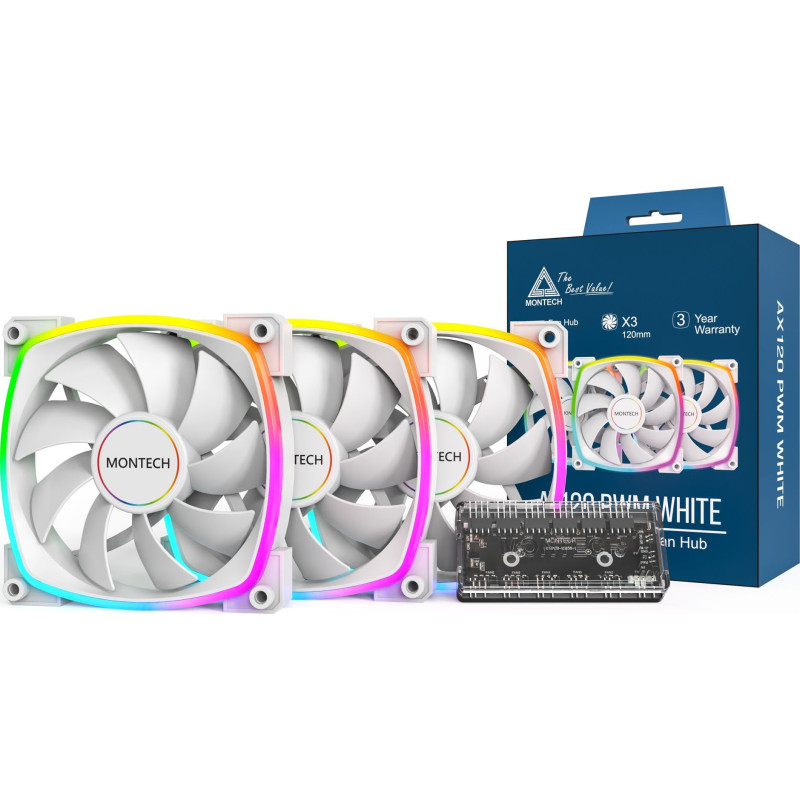 Montech AX120 PWM ARGB Fan 3 Pack White