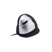 R-Go Maus HE ergonomisch links verkabelt gros schwarz / silber