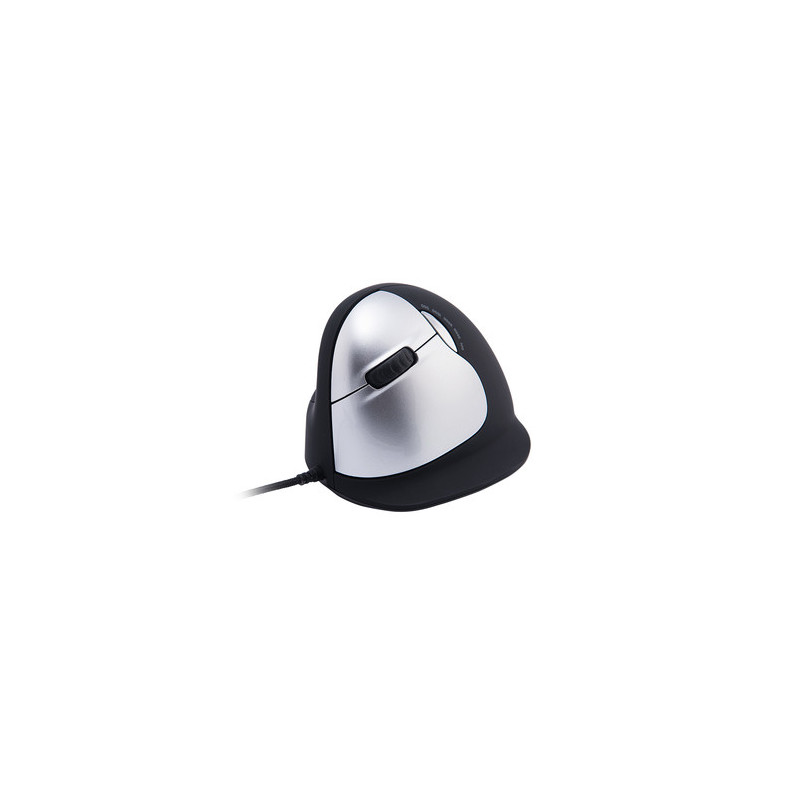 R-Go Maus HE ergonomisch links verkabelt gros schwarz / silber