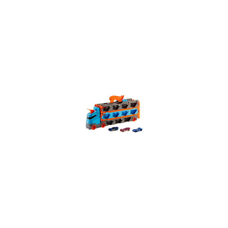 Hot Wheels 2-in-1 Racetrack Transporter Toy Vehicle (Blue / Orange)