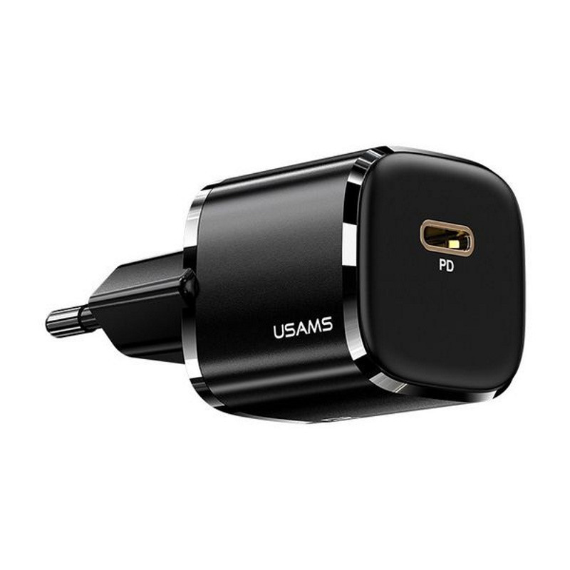 Usams T34 US-CC118 Mini Tīkla lādētājs 20W 1x USB-C Plug (Type-C) PD3.0 Ātrs lādētājs iPhone 11 12 13 Melna