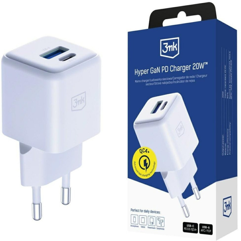 3mk Hyper GaN Charger 20W QC4+ White