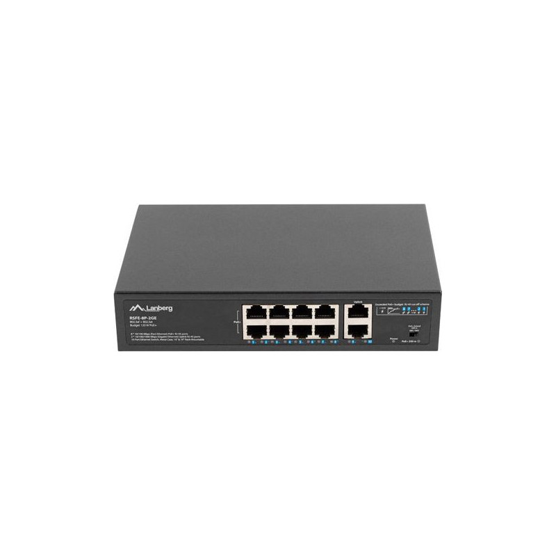 Lanberg Switch PoE+ Rack 10" / 19" RSFE-8P-2GE-120