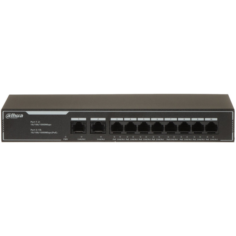 SwitchDAHUA10-Port Economical Gigabit PoE Switch with 8-Port PoEType L2SG1010LP