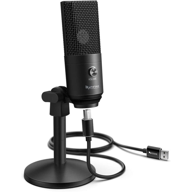 Fifine K670B mikrofons datorspēlēm / podkastiem / translācijām melns + turētājs
