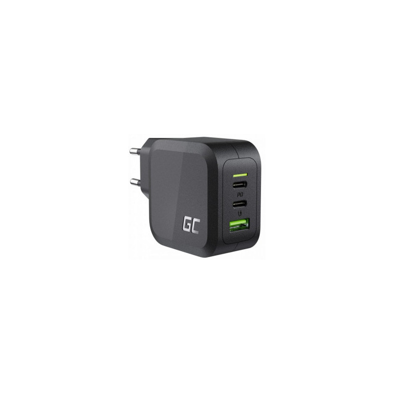 Green Cell PowerGaN 65W Charger (2x USB-C Power Delivery 1x USB-A compatible with Quick Charge 3.0)