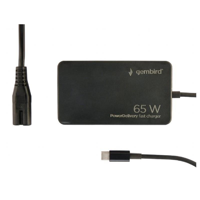 Gembird NPA-AC-PDQC65-01 65 W PowerDelivery GaN USB Type-C fast charger black Cablexpert