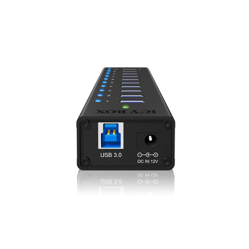 Icy Box 10 x Port USB 3.0 Hub with USB charge port Black