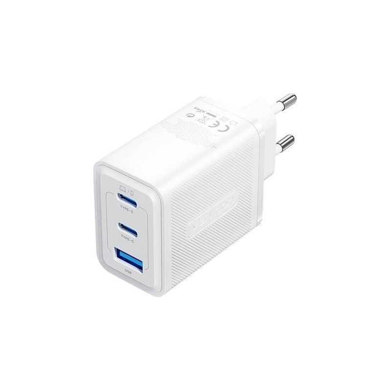 Cargador gan de pared vention ferw0-eu 2xusb tipo-c 1xusb 65w