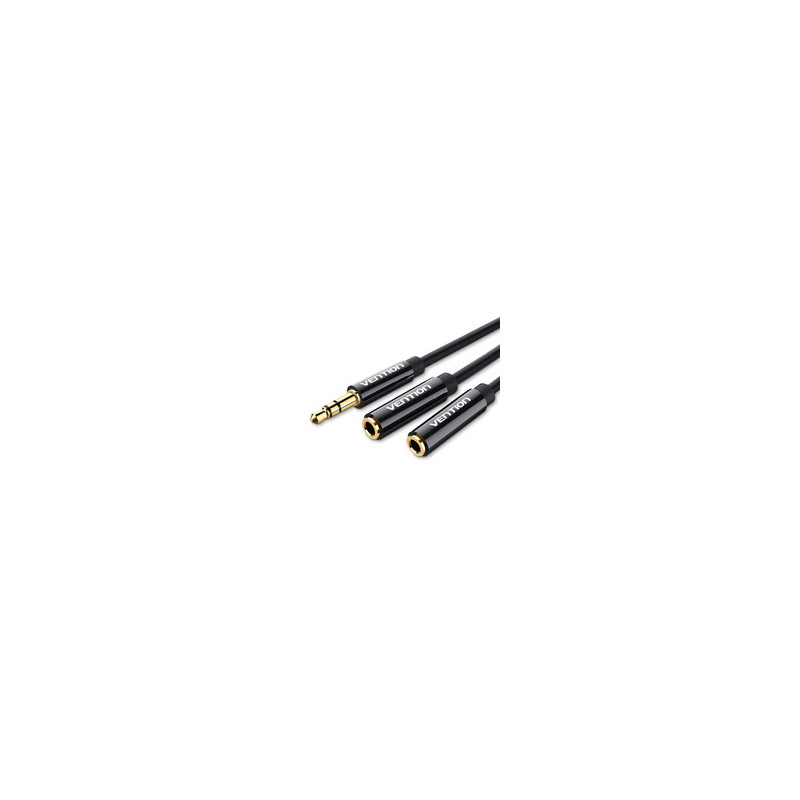 Cable estEreo vention bbsby jack 3.5 macho 2x jack 3.5 hembra 30cm negro