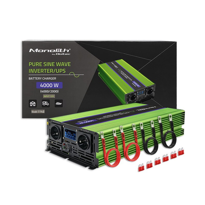 Qoltec Monolith Voltage Converter UPS 2000W 4000W 12V to 230V Pure Sine LCD