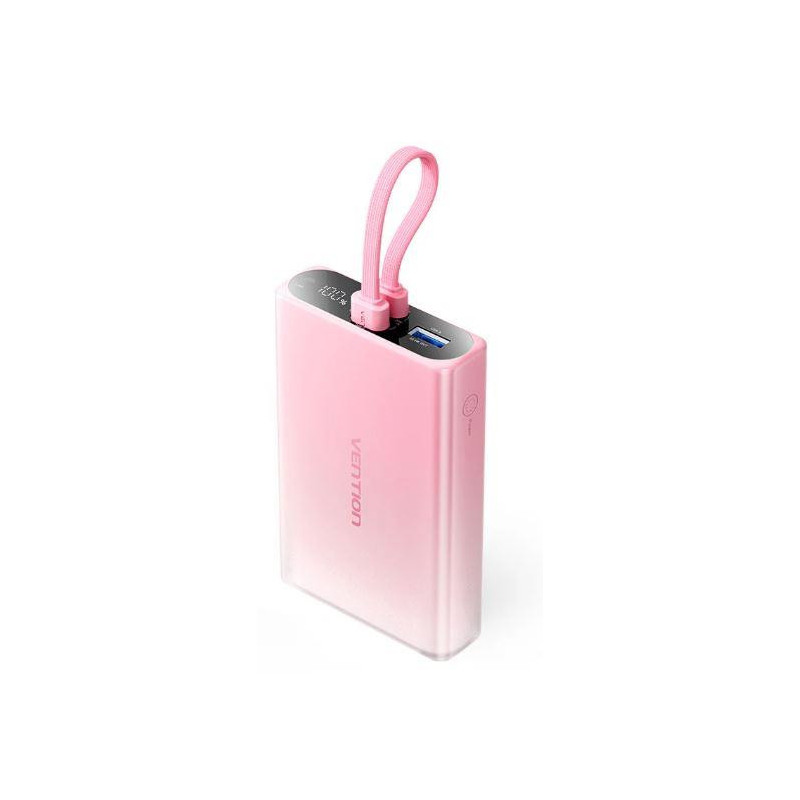 Vention 10000 mAh USB-C + Lightning + USB-A 22.5W z wyswietlaczem LED rozowy