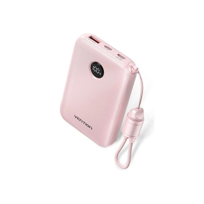 Vention 10000mAh 2 x USB-C 1x USB-A z wyswietlaczem 22.5W rozowy