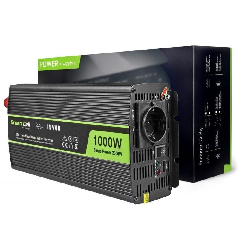 Green Cell Registered Voltage Car Inverter 12V to 220V 1000W / 2000W