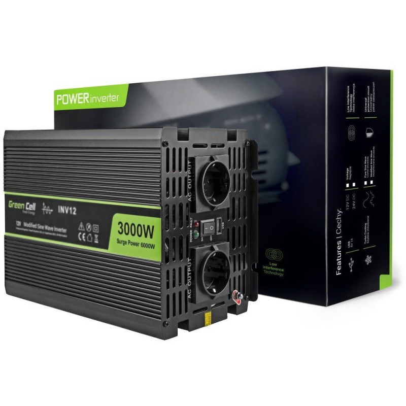 Green Cell Registered Voltage Car Inverter 12V to 220V 3000W / 6000W