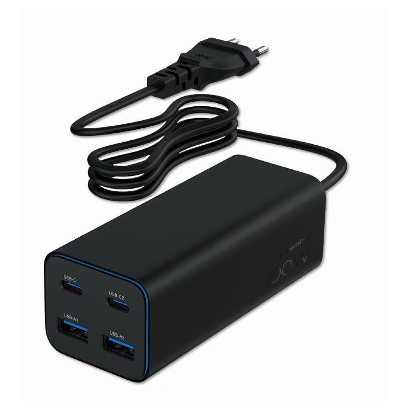 Universal charger 100W GaN 2xUSB-A 2xUSB-C fast charger black