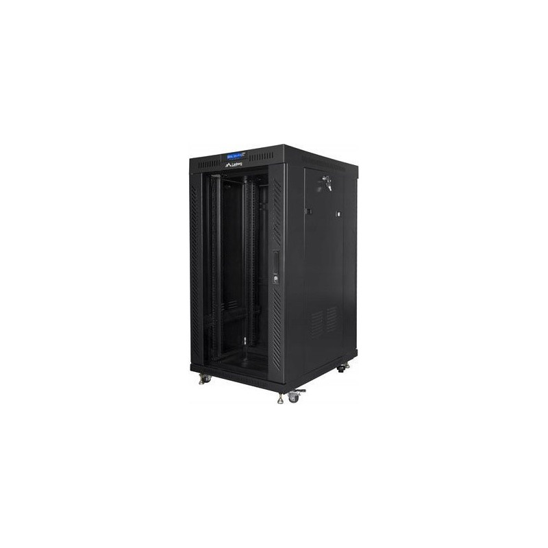 Free-standing cabinet 19 inches 22U 600x800 glass doors LCD (flat pack) v2 black