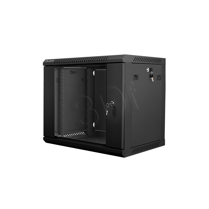 Lanberg 19'' wall-mounted installation cabinet 9U 600x450mm black (glass door)