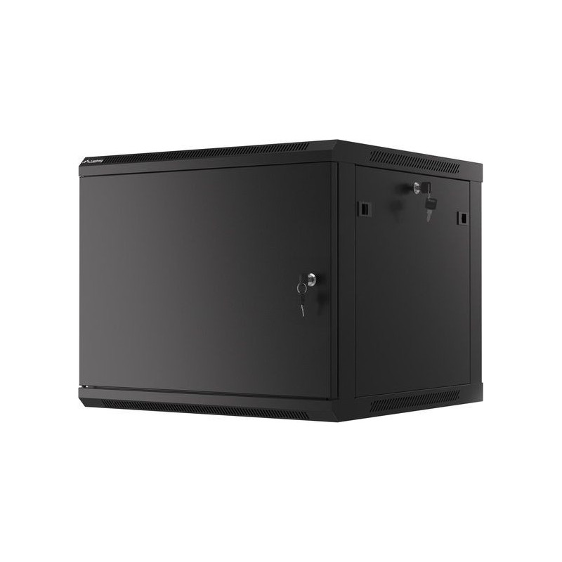 LANBERG Wall mount cabinet 19inch 9U 600x600 steel doors black flat pack