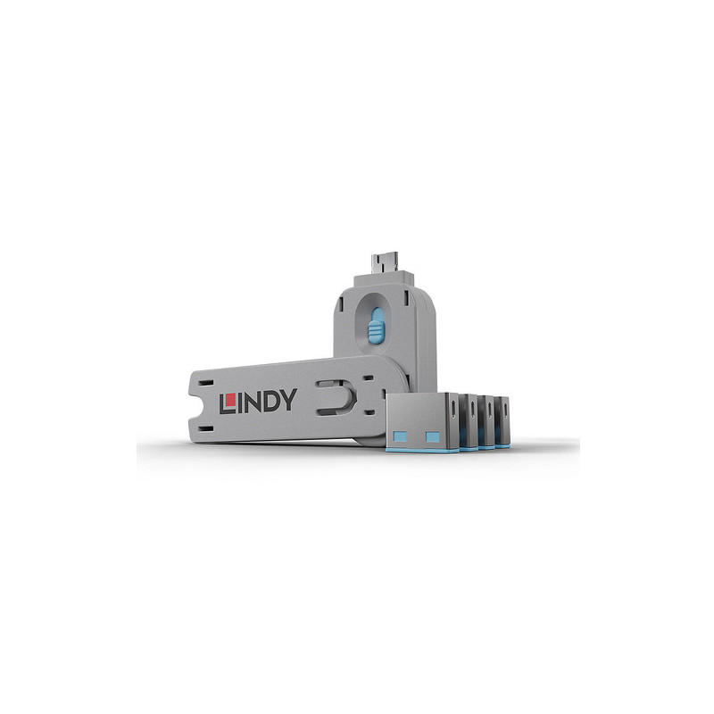 Lindy USB Port Blocker 4P Blue w / Key USB Port Blocker - Pack 4 4002888404525