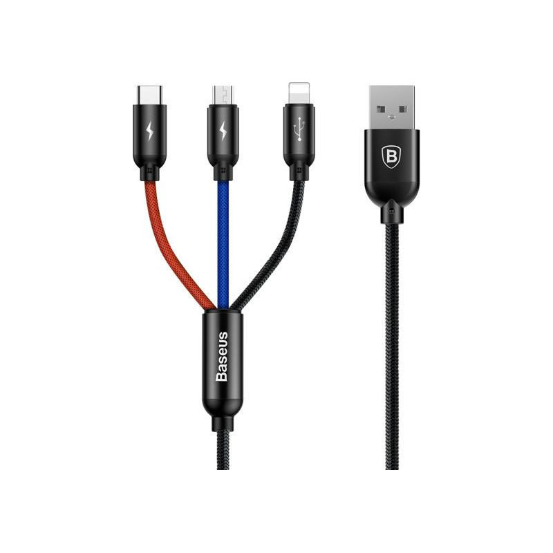 Baseus CAMLT-ASY01 USB cable 0.3 m USB A USB C / Micro USB A / Lightning Black 6953156273931