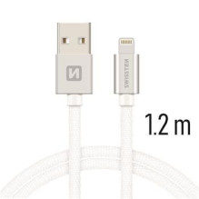 Swissten Textile Fast Charge 3A Lightning (MD818ZM / A) Datu un Uzlādes Kabelis 1.2m Sudraba