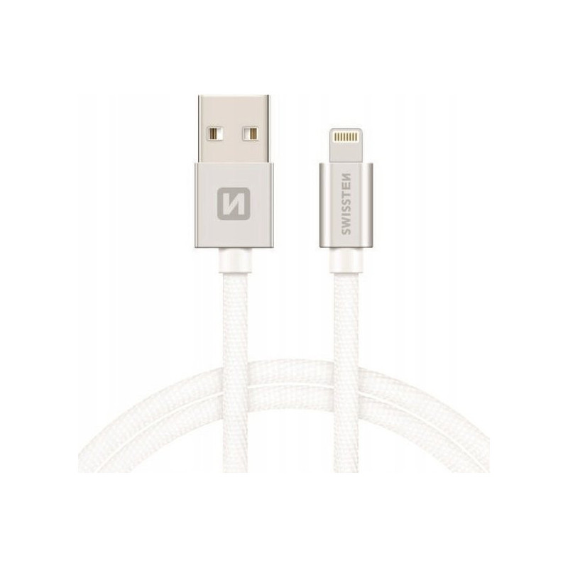Swissten (MFI) Textile Fast Charge 3A Lightning (MD818ZM / A) Datu un Uzlādes Kabelis 1.2m Sudraba