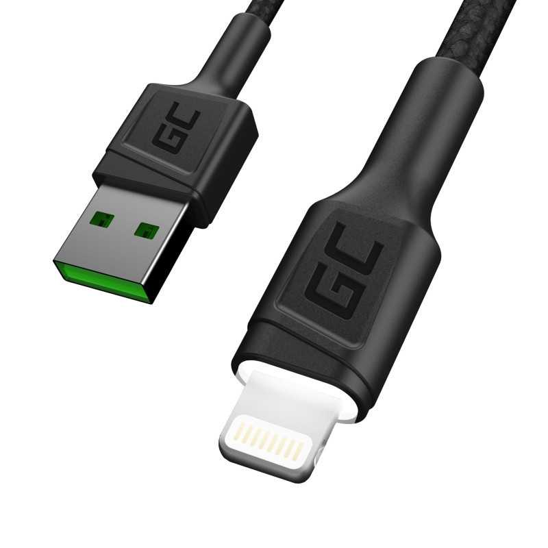 Green Cell Set of 3x Apple Lightning Fast Charging Cable with White LED Backlight 2m