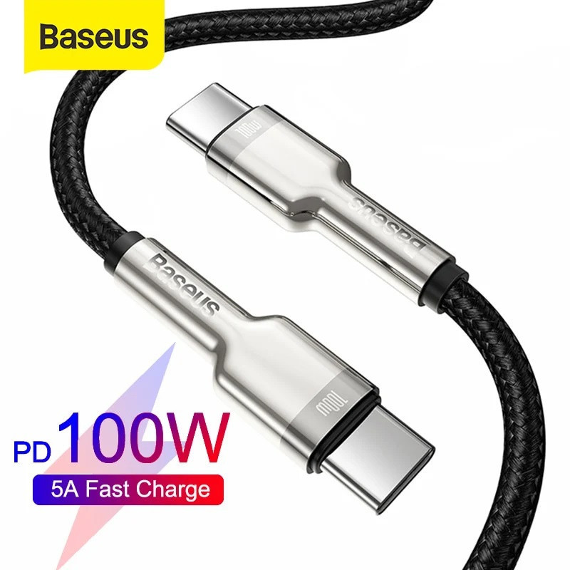 Kabelis USB C - USB C datu parsutisanai un uzladesanai lidz 100W 2m melns Cafule Metal BASEUS