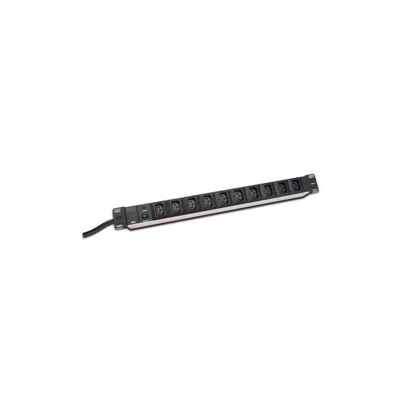 DIGITUS aluminum outlet strip with overload protection IEC C13 10 outlets 19''