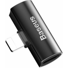 Baseus CAL46-01 T-Veida Lightning Kabeļu Audio Adapteris uz Lightning Austiņu Ligzdu + Lightning Uzlādes Ligzdu Melns