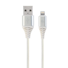Gembird Premium cotton braided 8-pin charging and data cable 2m silver / white