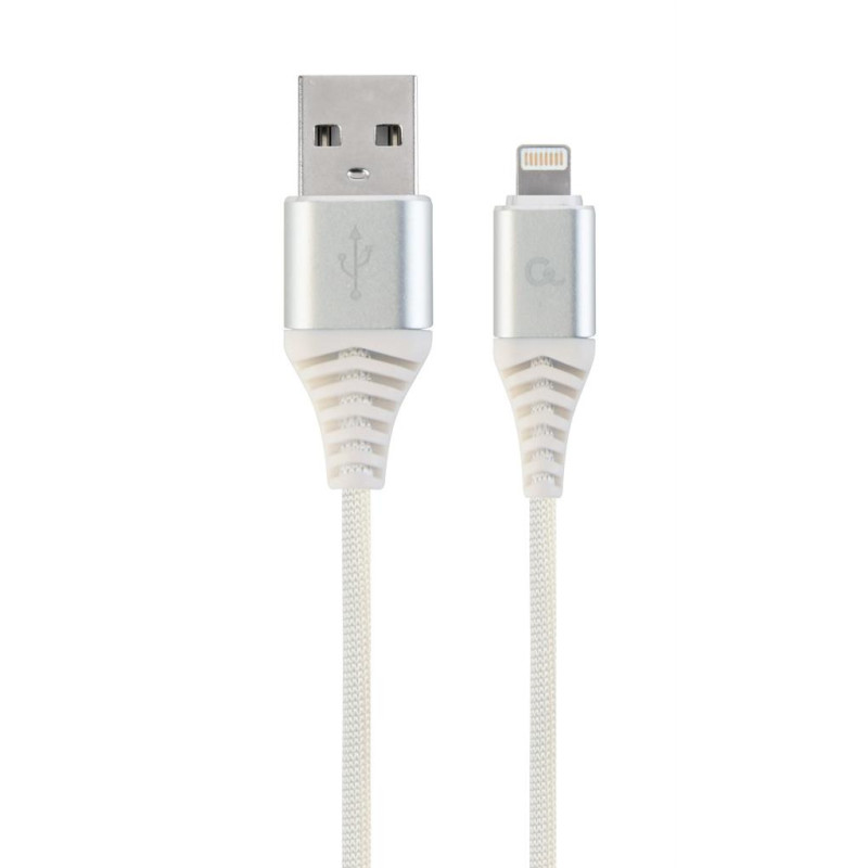 Gembird Premium cotton braided 8-pin charging and data cable 2m silver / white