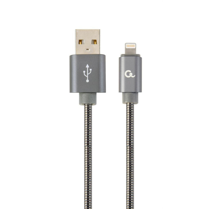 Gembird Premium spiral metal 8-pin charging and data cable 2m metallic-grey