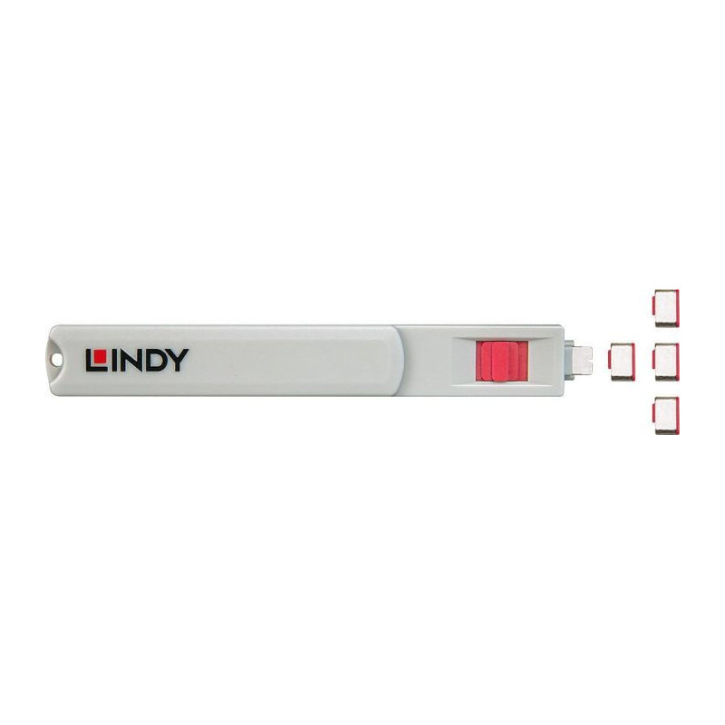 Lindy USB Port Blocker - Packx4 Pink Type C Port Blocker w / Key 4002888404259