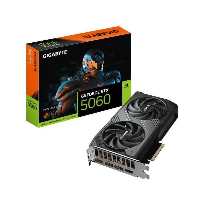 Graphics CardGIGABYTENVIDIA GeForce RTX 50608 GBGDDR7128 bitPCIE 5.0 16xGPU 2512 MHz1xHDMI3xDisplayPortGV-N5060WF2OC-8GD