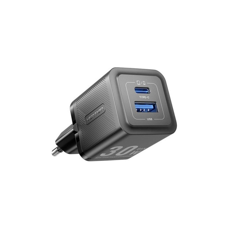 Cargador gan de pared vention feqb0-eu 1xusb tipo-c 1xusb 30w