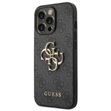 „Guess 4G“ didelis metalinis logotipo dėklas, skirtas „iPhone 14 Pro Max“ – pilkas