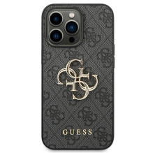 „Guess 4G“ didelis metalinis logotipo dėklas, skirtas „iPhone 14 Pro Max“ – pilkas