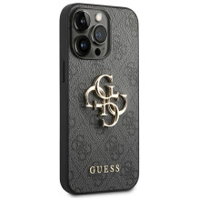 „Guess 4G“ didelis metalinis logotipo dėklas, skirtas „iPhone 14 Pro Max“ – pilkas