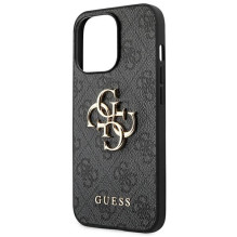 „Guess 4G“ didelis metalinis logotipo dėklas, skirtas „iPhone 14 Pro Max“ – pilkas