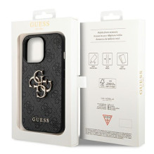 „Guess 4G“ didelis metalinis logotipo dėklas, skirtas „iPhone 14 Pro Max“ – pilkas